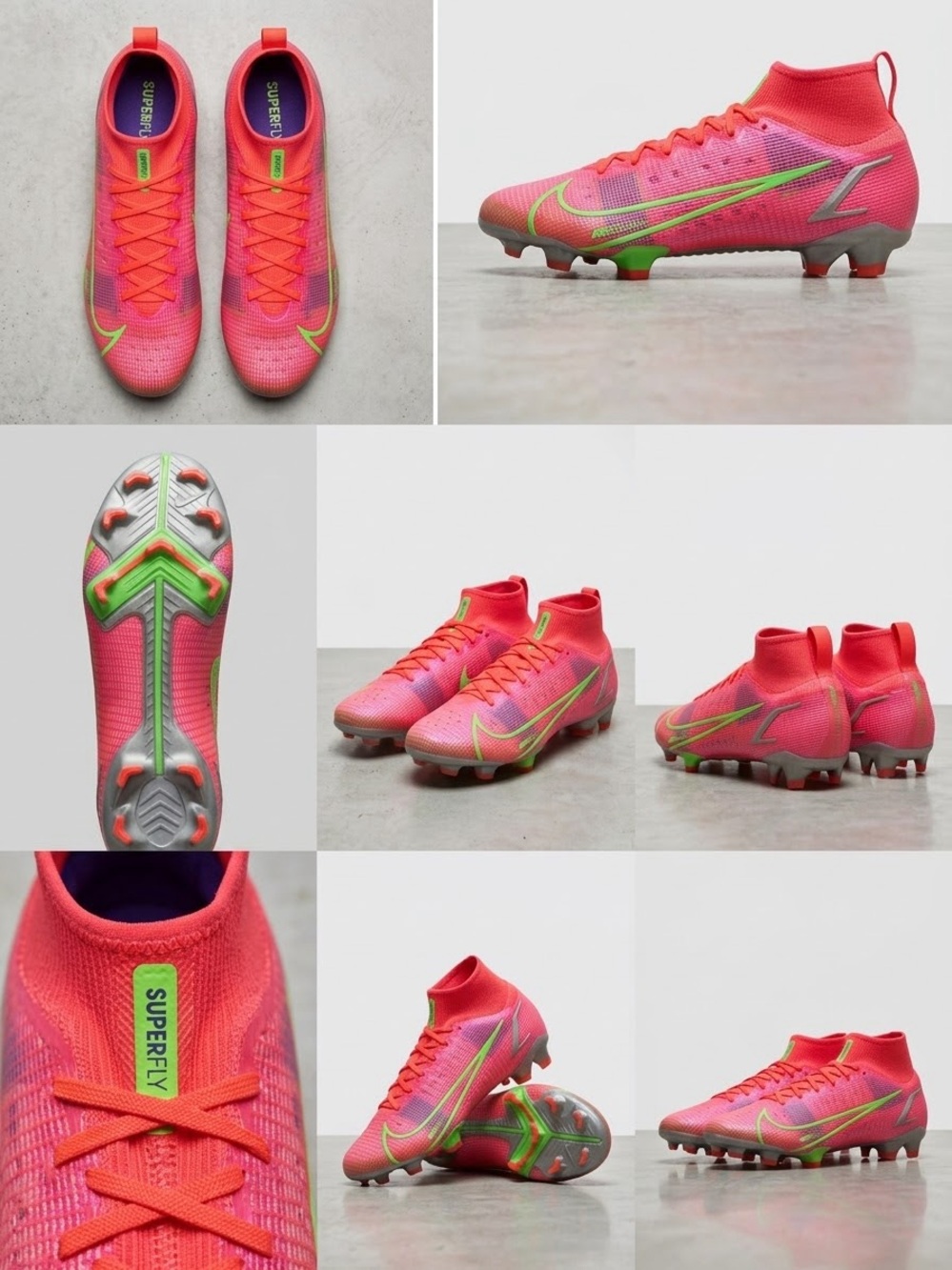 Nike Kids Soccer Cleats - Bright Pink with Neon Green and Silver Accents